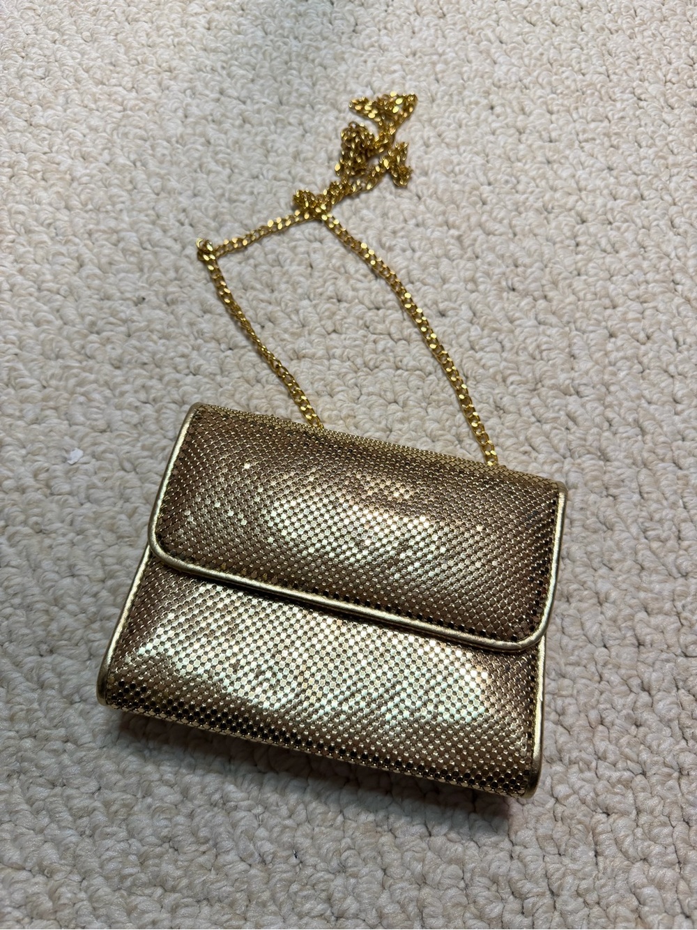 Vintage Whiting and Davis Gold Metallic Textured Evening Clutch with Chain Strap